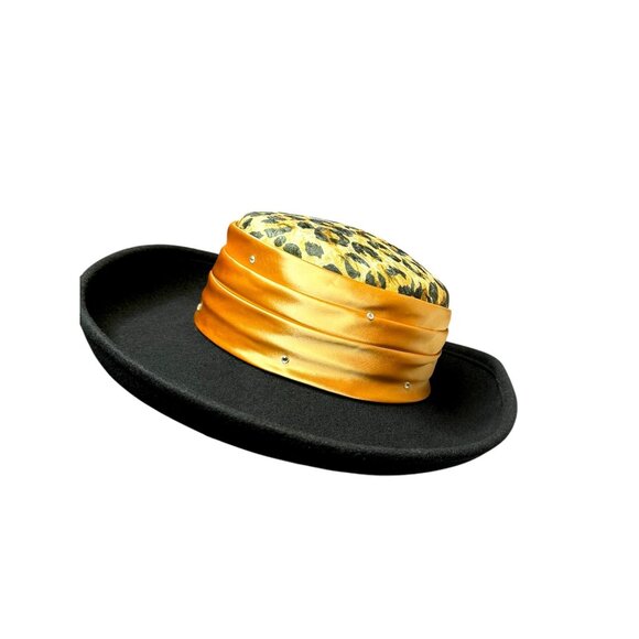 Vintage Cache Women's Wool Leopard & Satin Wide Brim Hat - Picture 3 of 10